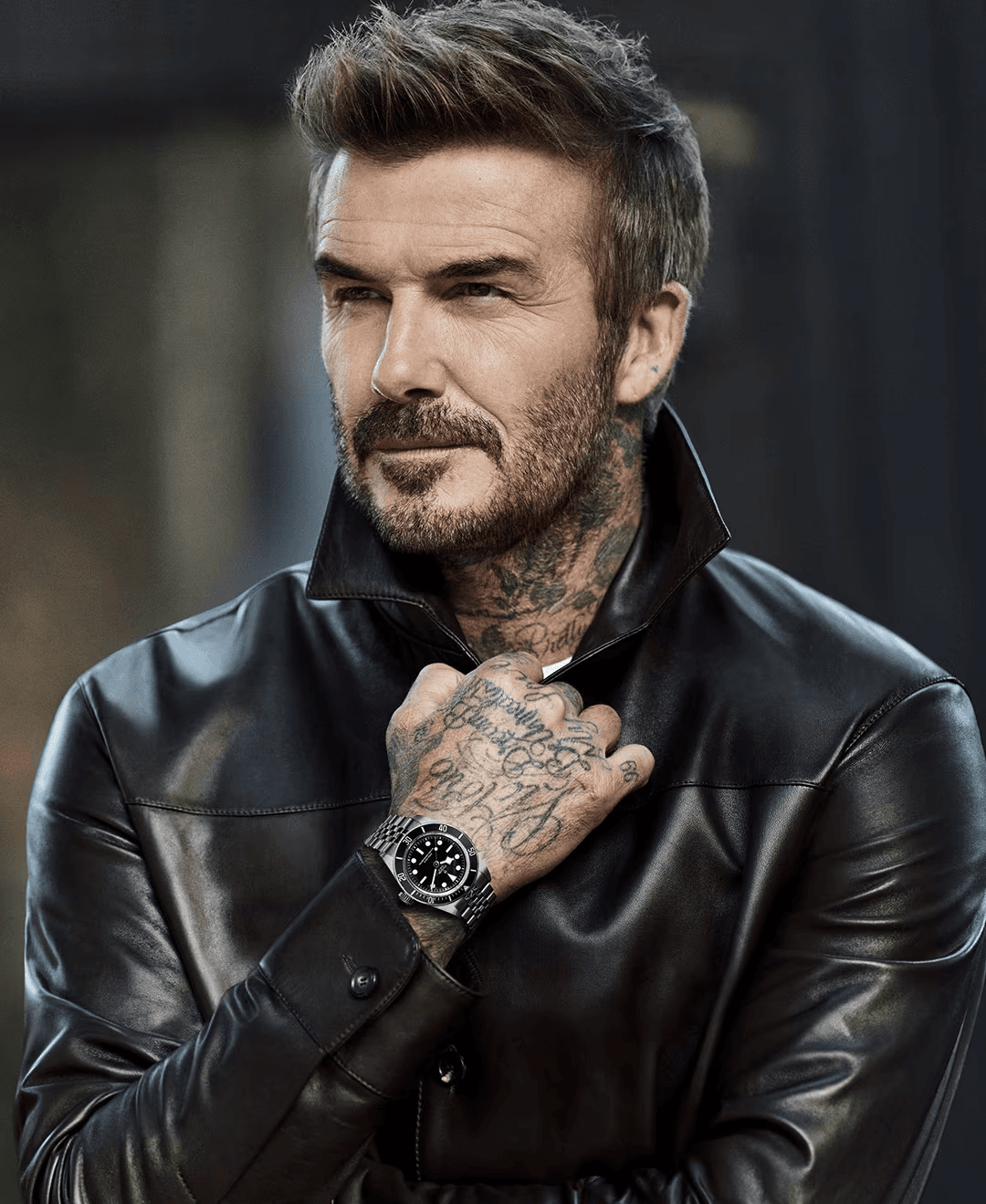 David Beckham for Tudor, wearing a Black Bay watch